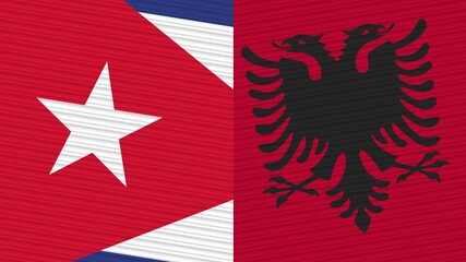 Albania and Cuba Two Half Flags Together Fabric Texture Illustration
