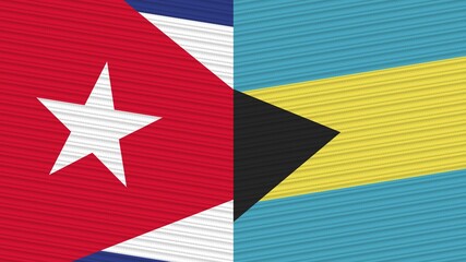 Bahamas and Cuba Two Half Flags Together Fabric Texture Illustration