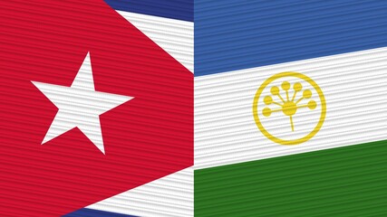 Bashkortostan and Cuba Two Half Flags Together Fabric Texture Illustration