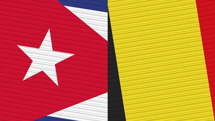 Belgium and Cuba Two Half Flags Together Fabric Texture Illustration