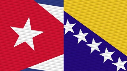 Bosnia and Herzegovina and Cuba Two Half Flags Together Fabric Texture Illustration