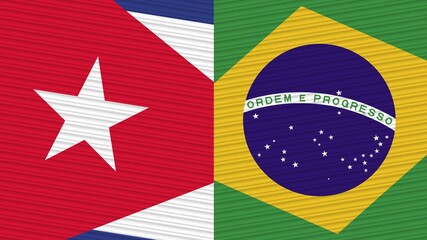 Brazil and Cuba Two Half Flags Together Fabric Texture Illustration