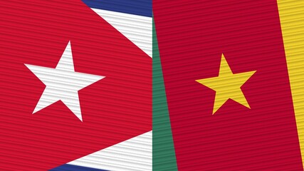 Cameroon and Cuba Two Half Flags Together Fabric Texture Illustration