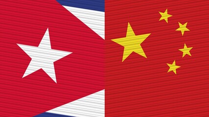China and Cuba Two Half Flags Together Fabric Texture Illustration
