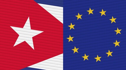European Union and Cuba Two Half Flags Together Fabric Texture Illustration