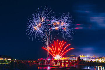 Fototapeta premium Colorful fireworks explosion on the black background