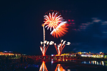 Colorful fireworks explosion on the black background