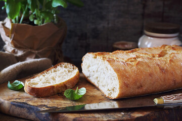 French country bread and basil, rustic style