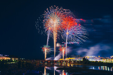 Colorful fireworks explosion on the black background