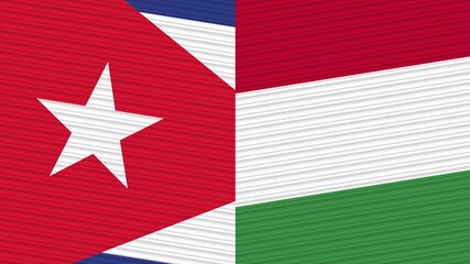 Hungary and Cuba Two Half Flags Together Fabric Texture Illustration