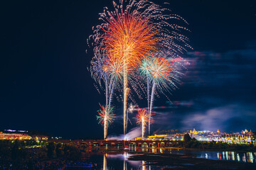 Colorful fireworks explosion on the black background