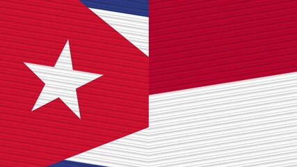 Fototapeta premium Indonesia and Cuba Two Half Flags Together Fabric Texture Illustration