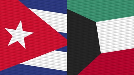 Kuwait and Cuba Two Half Flags Together Fabric Texture Illustration