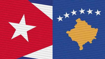 Kosovo and Cuba Two Half Flags Together Fabric Texture Illustration