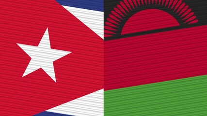 Malawi and Cuba Two Half Flags Together Fabric Texture Illustration