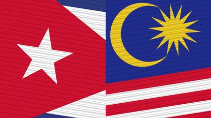 Obraz premium Malaysia and Cuba Two Half Flags Together Fabric Texture Illustration