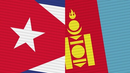 Mongolia and Cuba Two Half Flags Together Fabric Texture Illustration