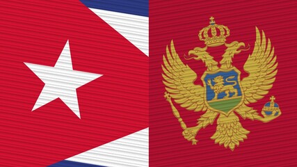 Montenegro and Cuba Two Half Flags Together Fabric Texture Illustration