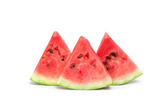 Slices of red pink watermelon on a white background
