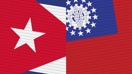 Myanmar Burma and Cuba Two Half Flags Together Fabric Texture Illustration