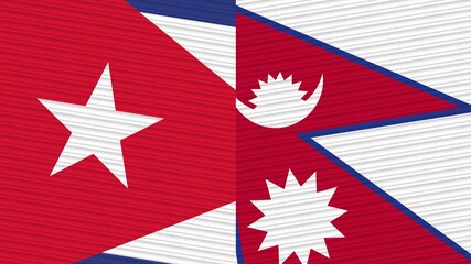 Nepal and Cuba Two Half Flags Together Fabric Texture Illustration