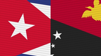 Papua New Guinea and Cuba Two Half Flags Together Fabric Texture Illustration