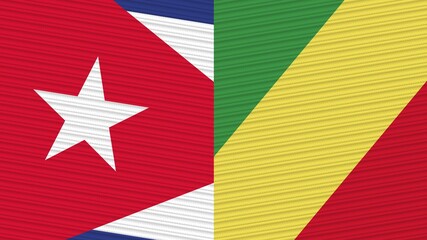 Republic Of The Congo and Cuba Two Half Flags Together Fabric Texture Illustration