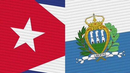 San Marino and Cuba Two Half Flags Together Fabric Texture Illustration
