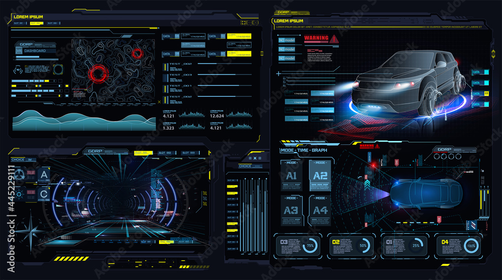 Poster virtual reality. futuristic vr head-up display design. sci-fi helmet. concept for driver assistance 