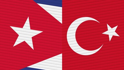 Turkey and Cuba Two Half Flags Together Fabric Texture Illustration