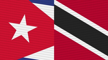 Trinidad and Tobago and Cuba Two Half Flags Together Fabric Texture Illustration