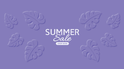 Vector background. Tropical leaves design. Summer sale text banner.