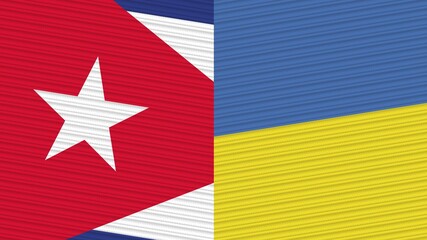 Ukraine and Cuba Two Half Flags Together Fabric Texture Illustration