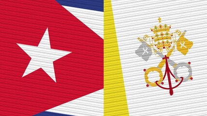 Vatican and Cuba Two Half Flags Together Fabric Texture Illustration