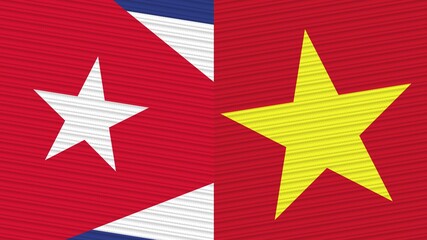 Obraz premium Vietnam and Cuba Two Half Flags Together Fabric Texture Illustration