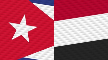 Yemen and Cuba Two Half Flags Together Fabric Texture Illustration