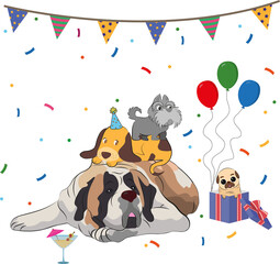group of dogs celebrating a party