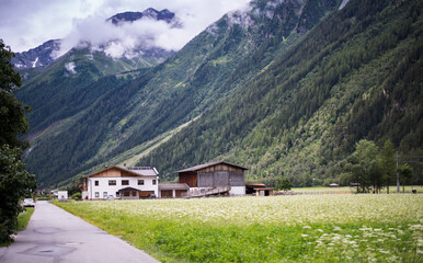 Fototapeta na wymiar Austrian Alps. Mountain landscape. Austrian village life in South Tyrol.