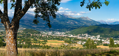Panoramic view on the city of Gap in Summer. Hautes-Alpes in the Southern French Alps. France