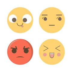 Fototapeta premium Social media emoji design with angry, smile, silly and annoyed face. Round social media emoji design with different moods. Yellow and red color-faced emoji collection.