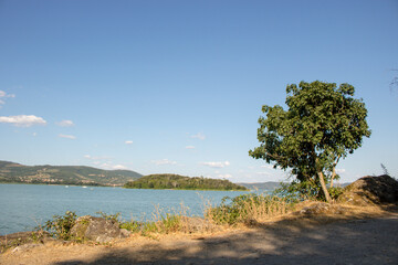 Fototapeta na wymiar View of Isola Minore on Trasimeno Lake, Italy.
