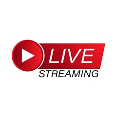 Live streaming red vector icon design for the broadcast system. Live streaming icon with red and white color. Live streaming vector design with font effect. Red and white gradient color design.