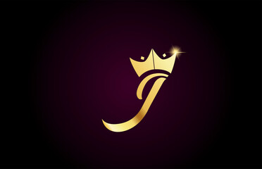 Plakat J alphabet letter icon design with king crown template