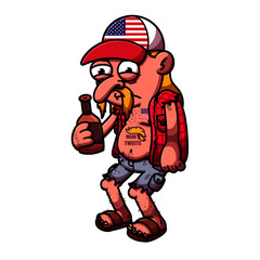 American Dude Drinking Beer Cartoon