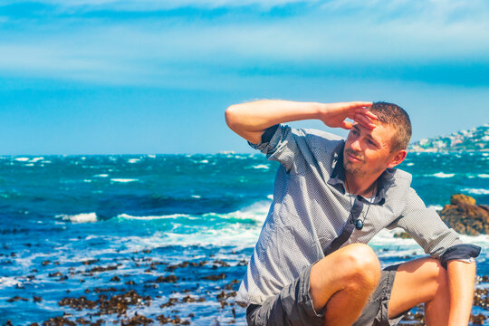 Male model tourist traveler landscape Town Cape Town South Africa.