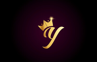 Y alphabet letter icon design with king crown template
