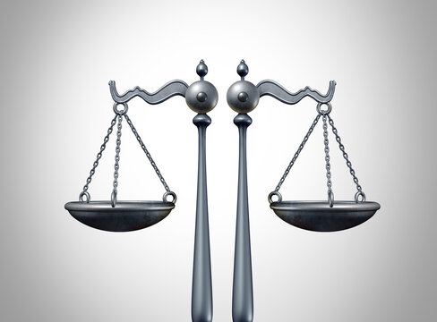 Parallel Justice concept as a legal law system for the victims of crime with two equal parts of a scale as a metaphor for laws or regulation problems and political legislation partisanship