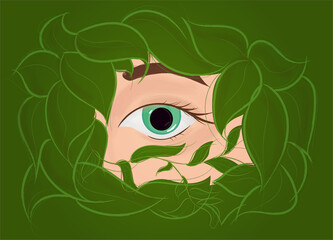 Глаз девушки в растениях