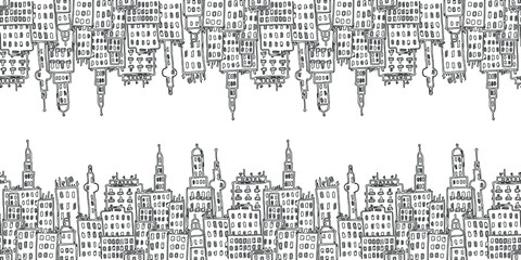 Horizontal seamless pattern with city buildings. City background