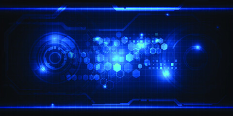 Vector illustration of Digital cyber space with hi tech element arcitectural abstract blue technology.Futuristic and hi tech concept.